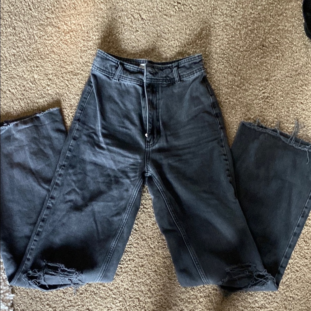 Free people wide leg black jeans